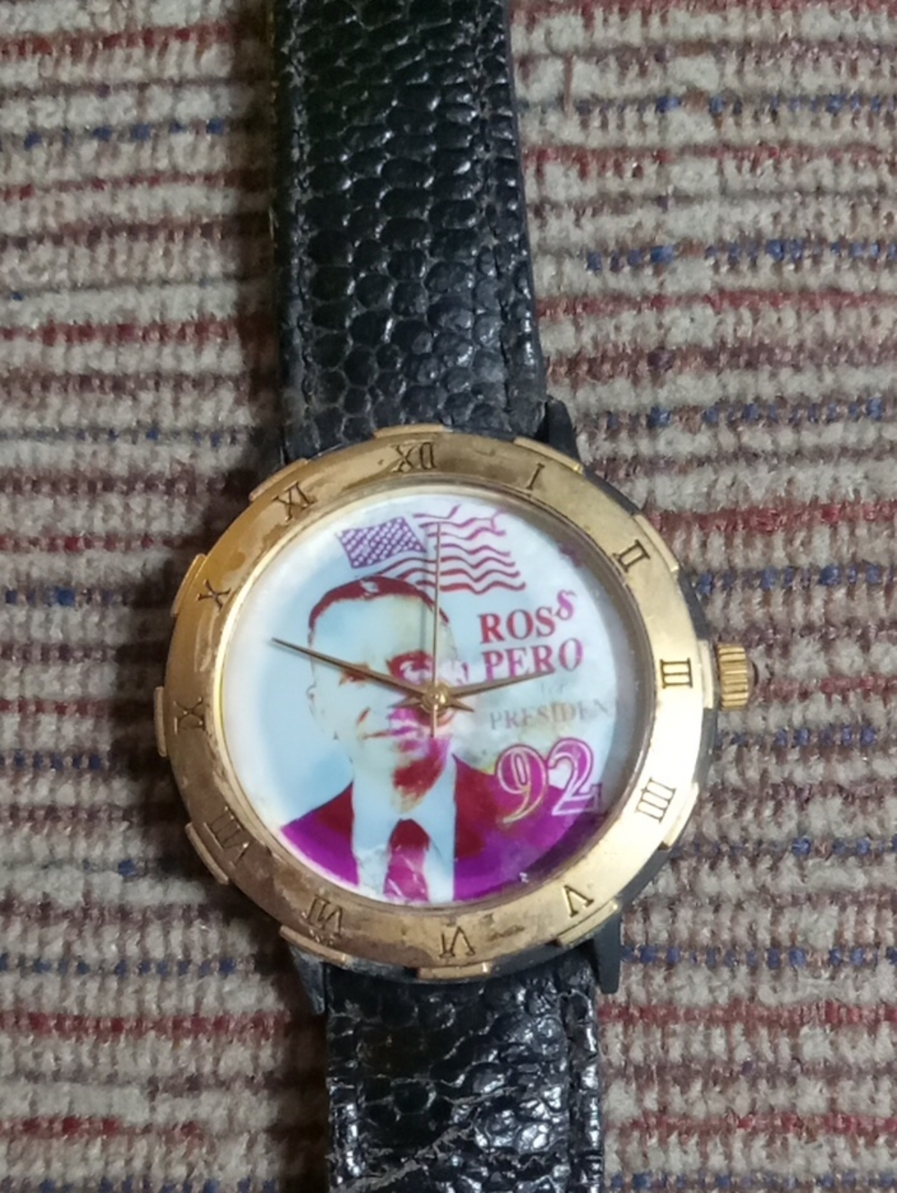 Vintage Black Strap Gold-Tone Ross Pero '92 Campaign Watch
